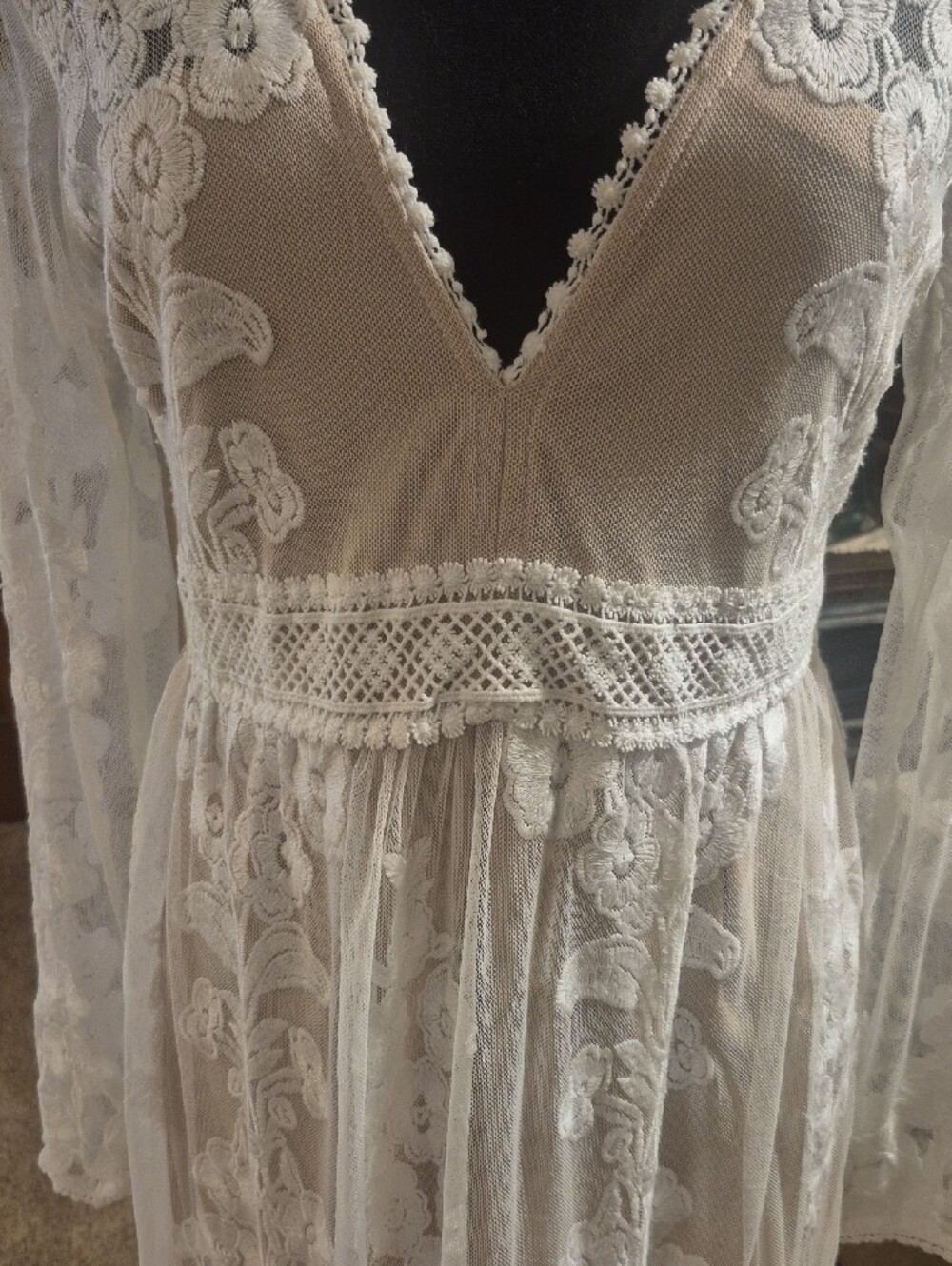 Altar'd State White Sheer Lace Maxi Dress with Floral Embroidery - Picture 4 of 16